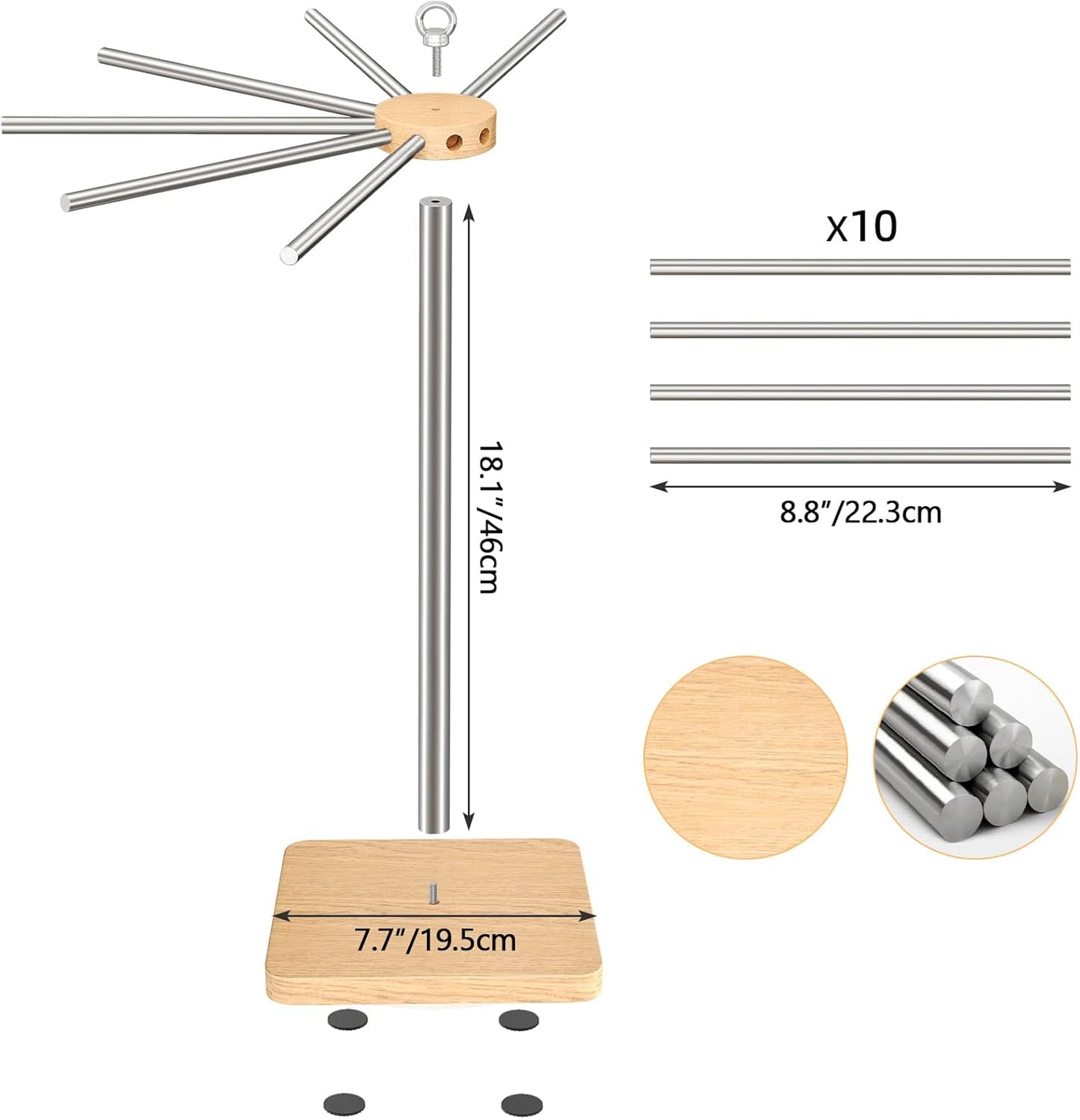 Pasta Drying Rack, 304 Stainless Steels Pasta Rack with Handle, Detachable Stand Noodles Drying Hanger for Homemade Fresh Spaghetti, Tagliatelle, Fettuccine