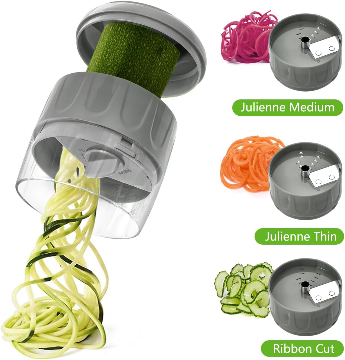 LHS Vegetable Chopper, Multifunctional Food Chopper, Pro Onion Chopper, Vegetable Slicer Dicer Cutter with 5 Blades, Veggie Chopper with Container, 3 in 1 Spiralizer Included(9-in-1,Grey)