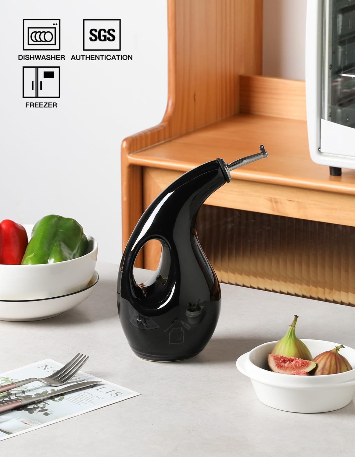 Sweejar Ceramic Olive Oil Dispenser Bottle,24 Oz Opaque Cruet Protects EVOO Oil to Reduce Oxidation, Suitable for Storage Vinegar, Coffee Syrups, Liquids (Black)