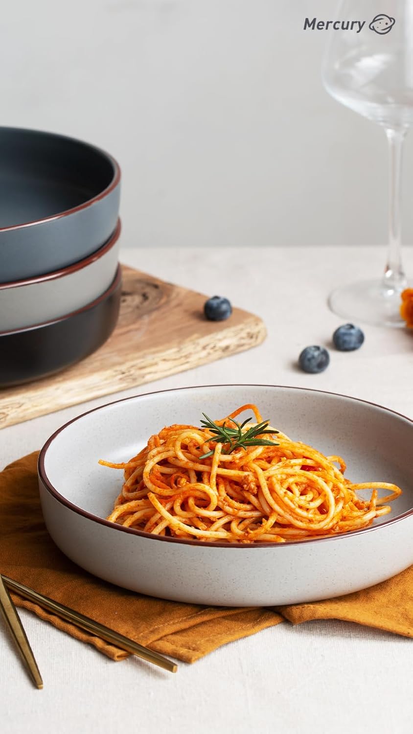 famiware Mercury Pasta Bowls Set of 4, 33 oz Large Salad Bowls, Ceramic Pasta Plates Bowls, Serving Bowls for Kitchen, Microwave & Dishwasher Safe, Multi-color