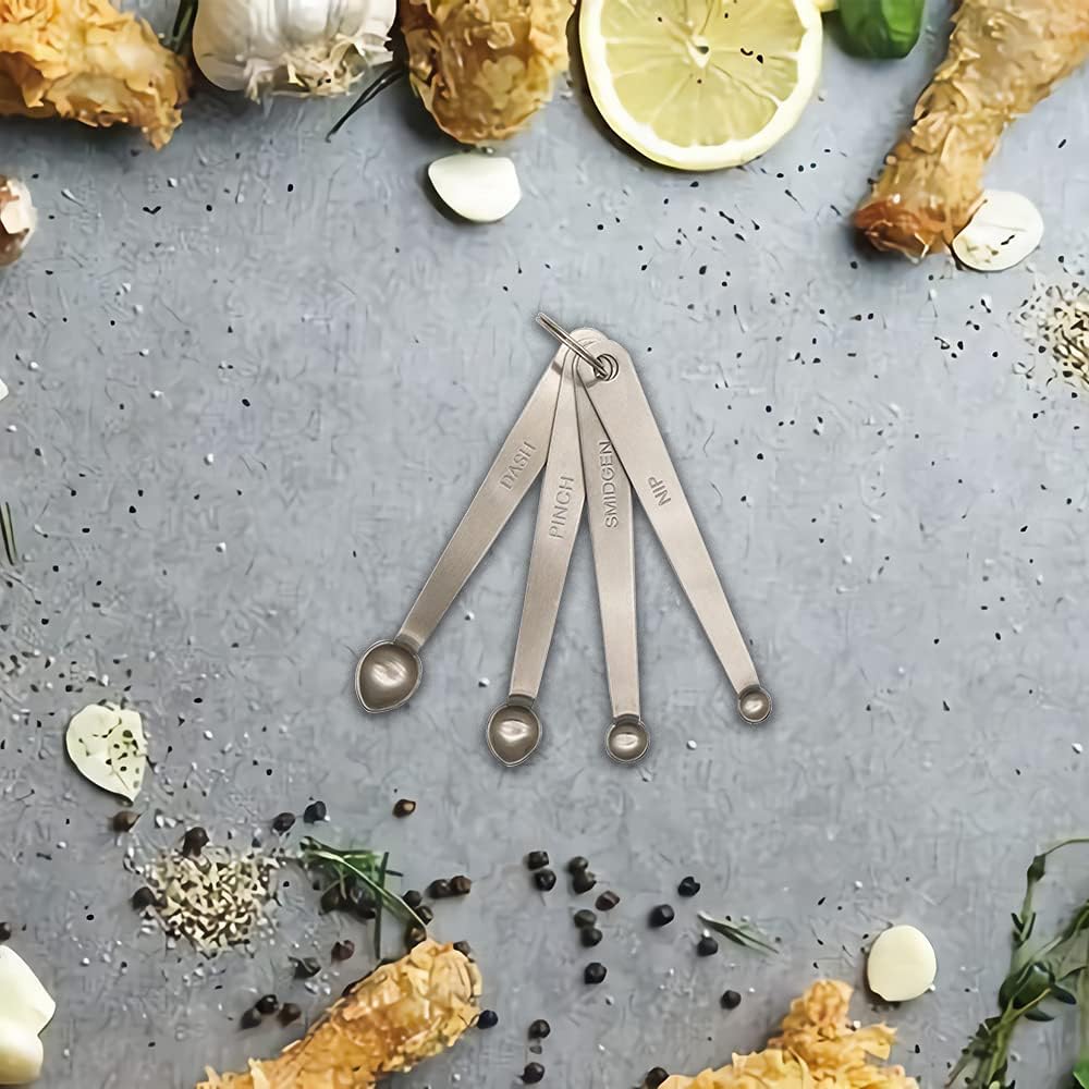 Mini Measuring Spoons Set, Small Stainless Steel Teaspoon for Cooking and Baking, Suitable for Tiny Amount of Dry or Liquid Ingredients and Spices (1/8, 1/16, 1/32, 1/64 tsp)