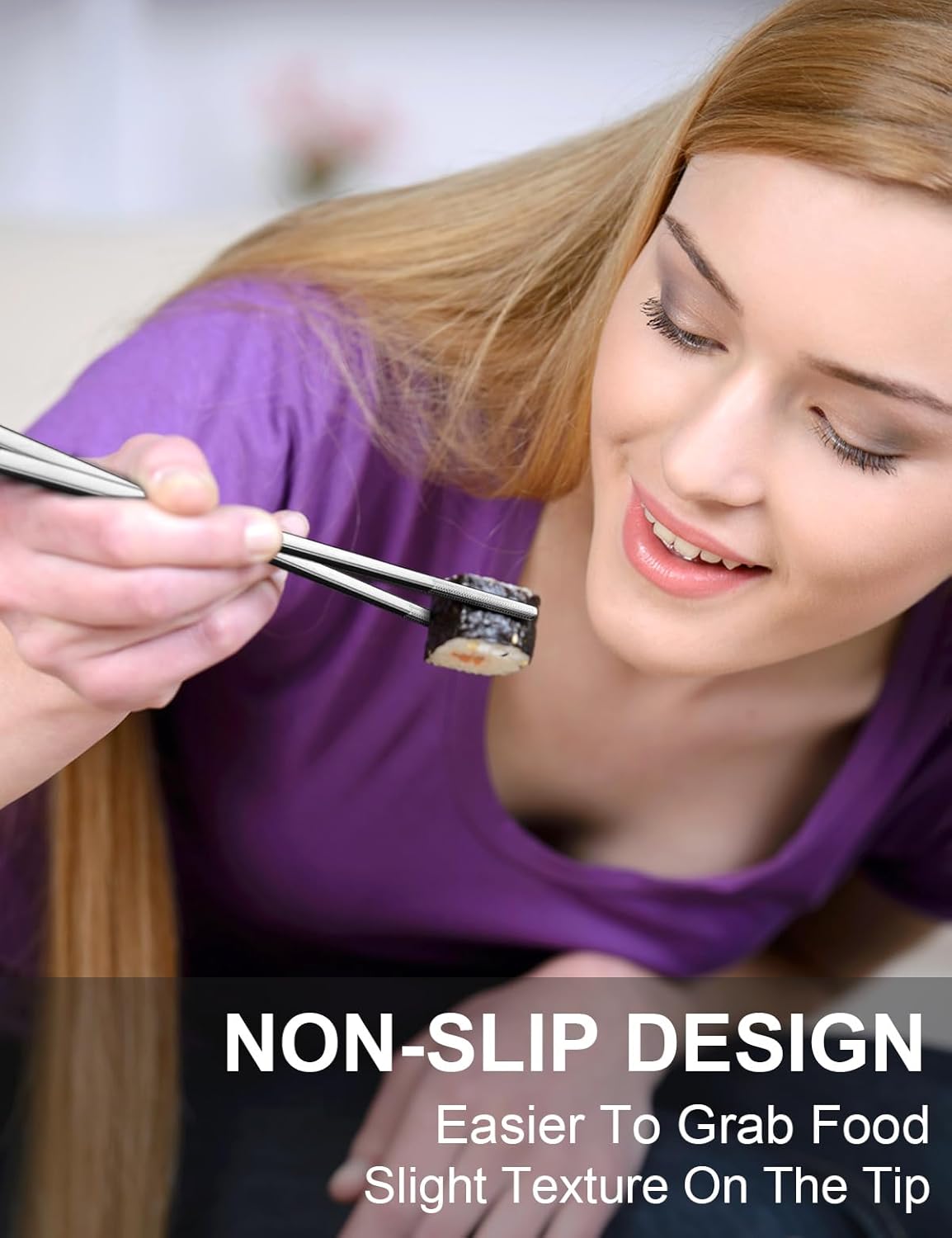 Metal Chopsticks Reusable 18/8 stainless steel Chopsticks 5 Pairs Modern Style Dishwasher Safe Lightweight Non-Slip Chop Sticks 9 1/4 Inches Present Set