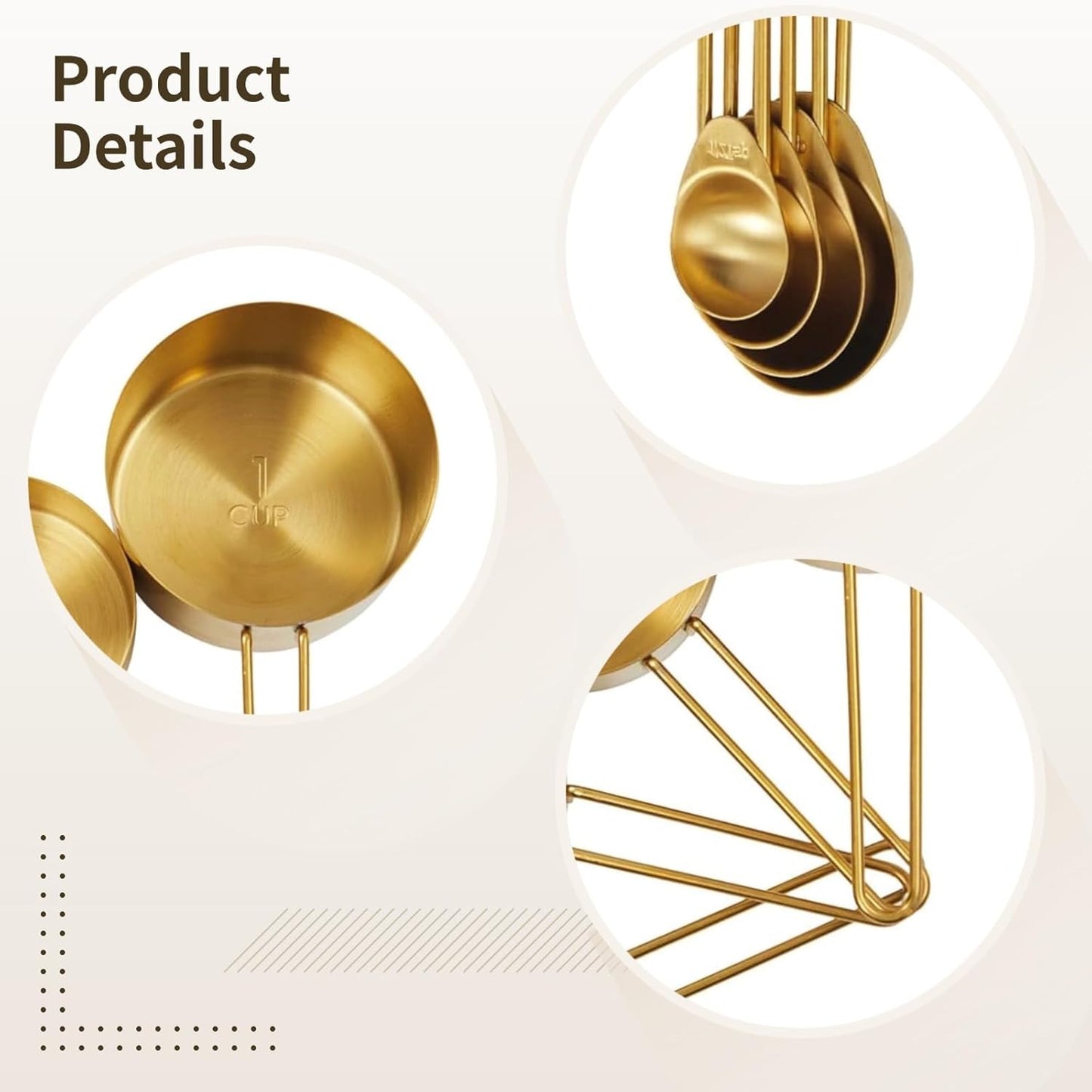 Stainless Steel Measuring Cups and Spoons Set, 9 Piece with Engraved Marks, Food Safe, Easy Stack Gold Measuring Set for Baking and Cooking