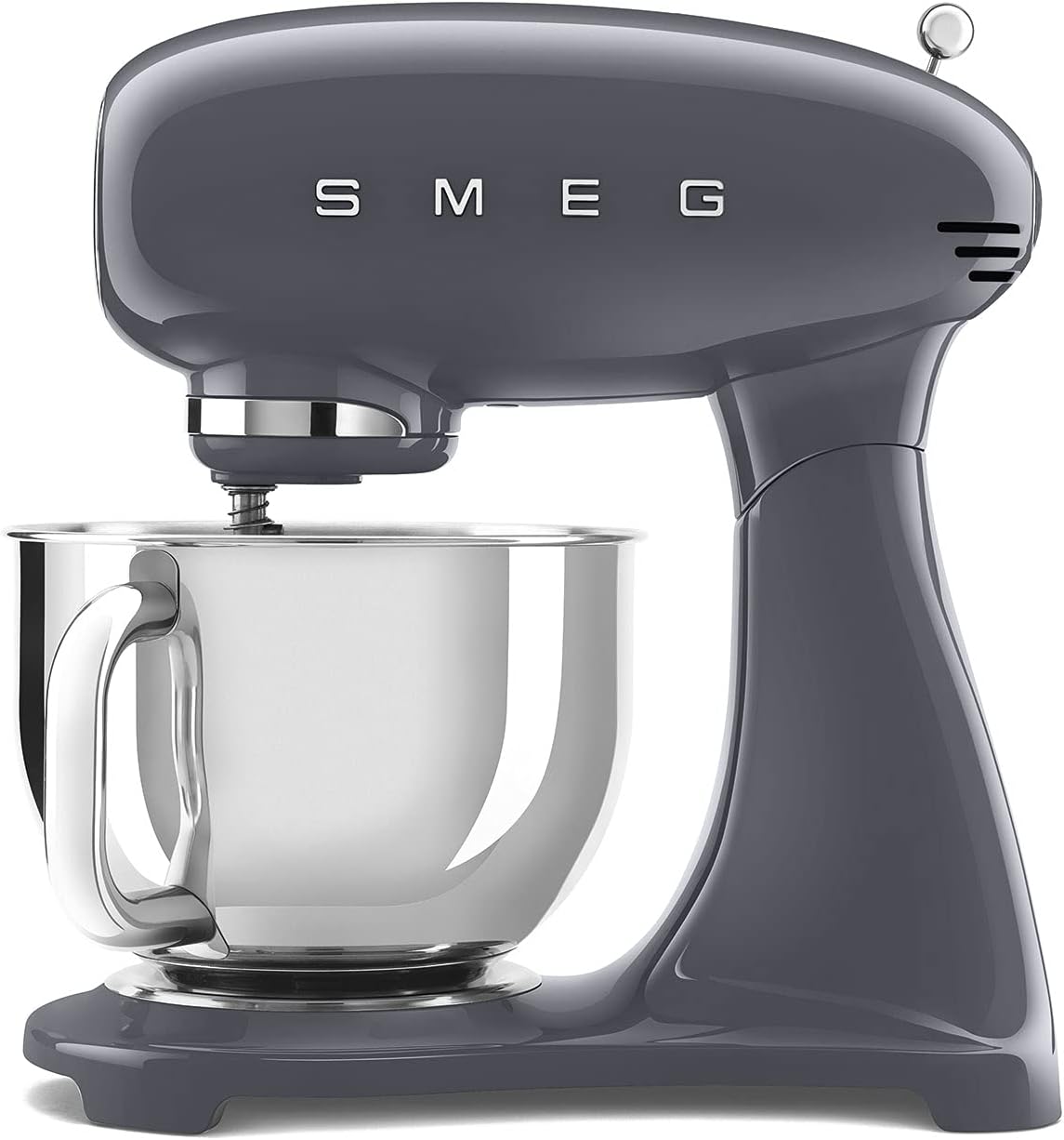 SMEG SMF03 Stand Mixer – 5 Qt Tilt-Head Mixer with Stainless Steel Bowl, 10 Speeds, Retro 50s Vintage Style – Gray