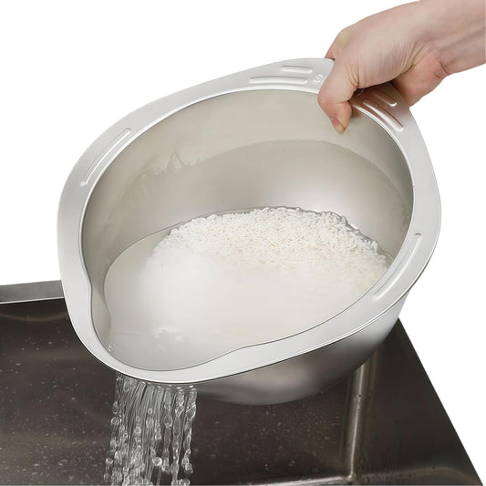 Rice Washer Strainer Bowl, Stainless Steel Washing Bowl, Quinoa Colander Versatile Side Drainers for Cleaning Rinsing Fruits, Vegetables, and Beans - Multifunctional Drain Basket