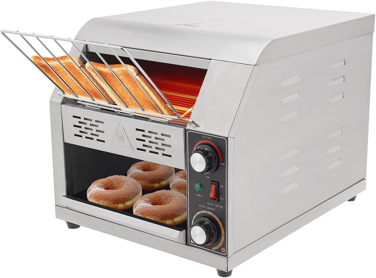 300 Slices/H Commercial Electric Conveyor Toaster Stainless Steel Bread Toaster For Bagel Burgers Bun Baked Food, 1900W Heavy Duty Restaurant Bakery
