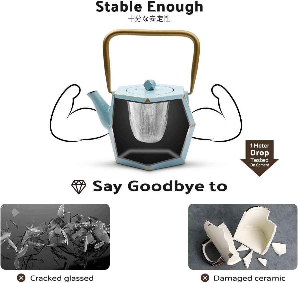 Toptier Cast Iron Teapot, Stovetop Safe Japanese Cast Iron Tea Kettle, Diamond Design Tea Pot with Removable Infuser for Loose Tea, 40 Ounce (1200 ml), Blue