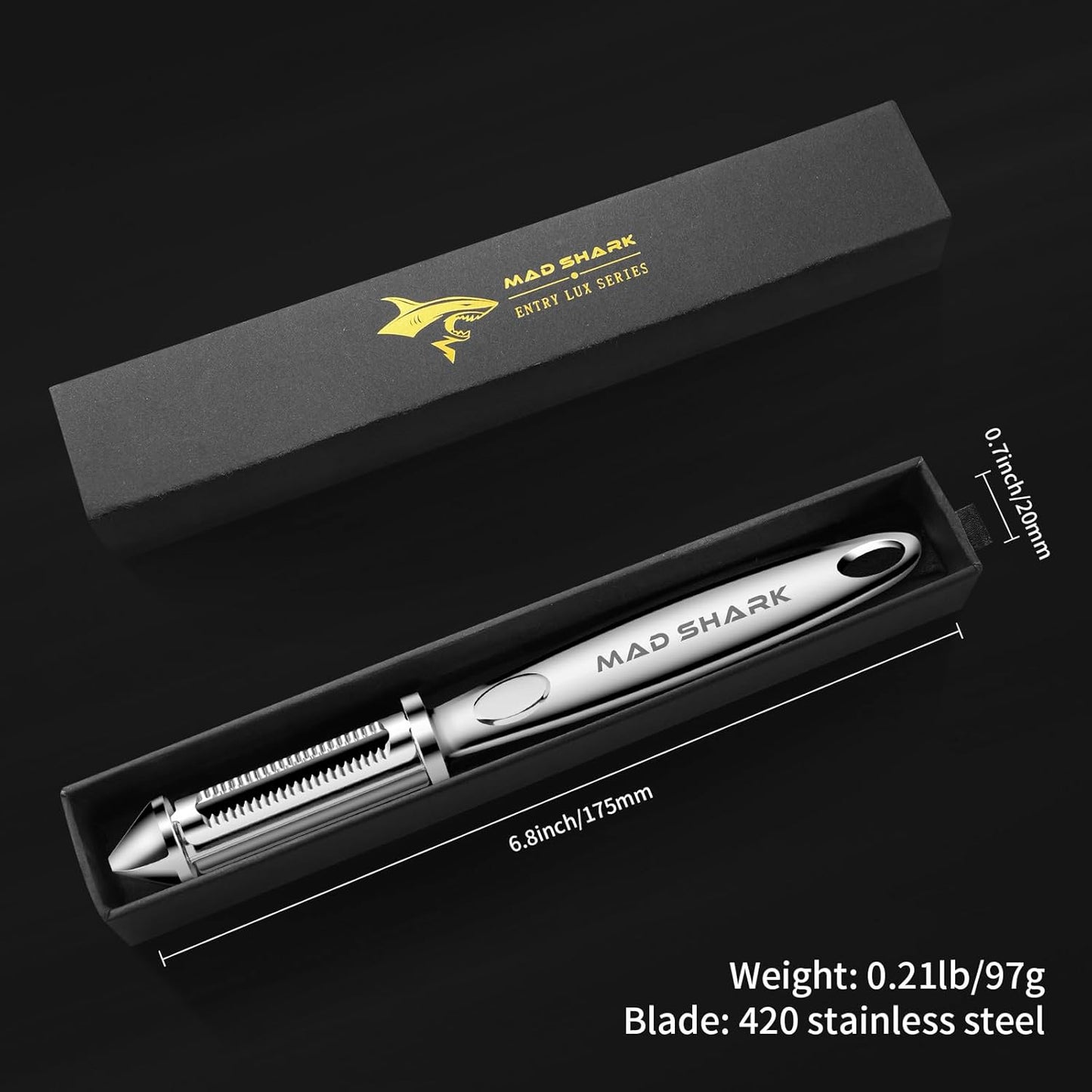 MAD SHARK Ultra Sharp Potato Peeler, Fruit Carrot Veggie Peelers for Kitchen,Flat/Serrated Blade 2 in 1-I Shaped Stainless Steel Peelers,Vegetable Peeler with Ergonomic Non-Slip Handle