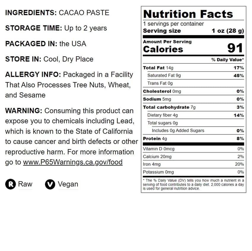 Food to Live Cacao Paste Wafers, 2 Pounds - Premium Raw Cacao Liquor, Pure, Unsweetened, Vegan, Bulk. Rich in Antioxidants, Essential Minerals. Perfect for Homemade Desserts, Chocolate Bars