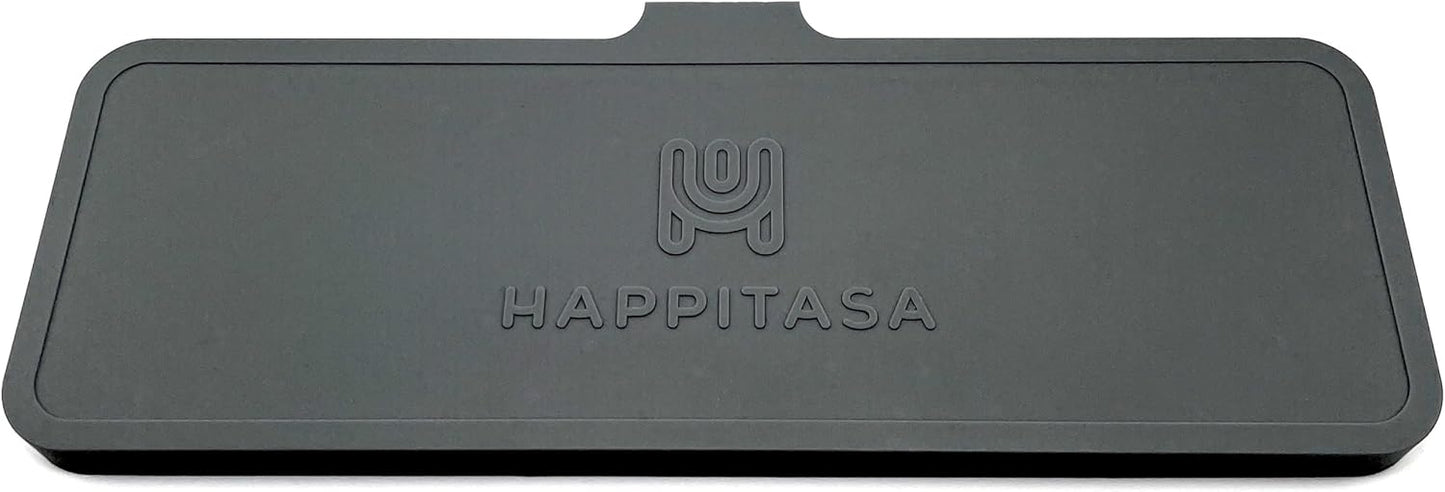 Happitasa Silicone Soap Dish Tray and Sponge Holder with Drain Chute | Bathroom and Kitchen Sink Organizer Caddy (Black, 12"x4", 7.4 Ounces)