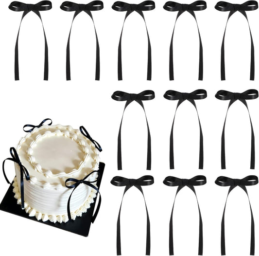 30 Pack Bow Cake Toppers Black Bows for Cake Coquette Themed Bow Cupcake Toppers Black Bow Birthday Decorations for Baby Shower Birthday Wedding Bachelorette Party Supplies