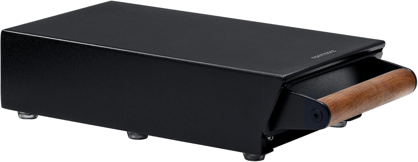 Normcore Espresso Knock Box Drawer, 304 Stainless Steel Under-Grinder Knock-Out Drawer with Walnut Wood Handle Fits Niche Zero & Fellow Ode, Shock-Absorbing Knock Bar, Size S, Matte Black