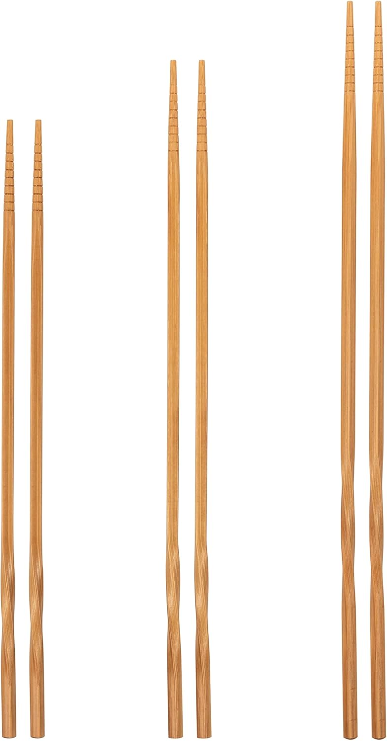 YOSUKATA Reusable Natural Wooden Long Cooking Chopsticks Set of 3 pairs: 11.8 inch, 13-inch, 14.2 inch Brown Long Wok Wooden Chopsticks Reusable