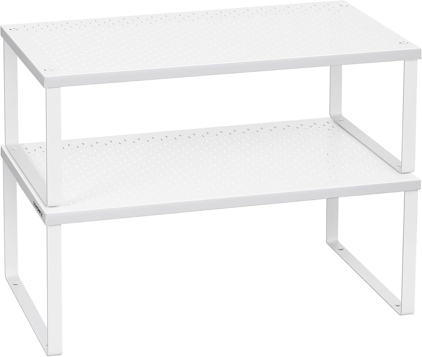 SONGMICS Spice Racks, Set of 2 Metal Cabinet Shelf Organizers, Countertop Organizers, Shelf Risers, Stackable, Expandable, White UKCS401W01