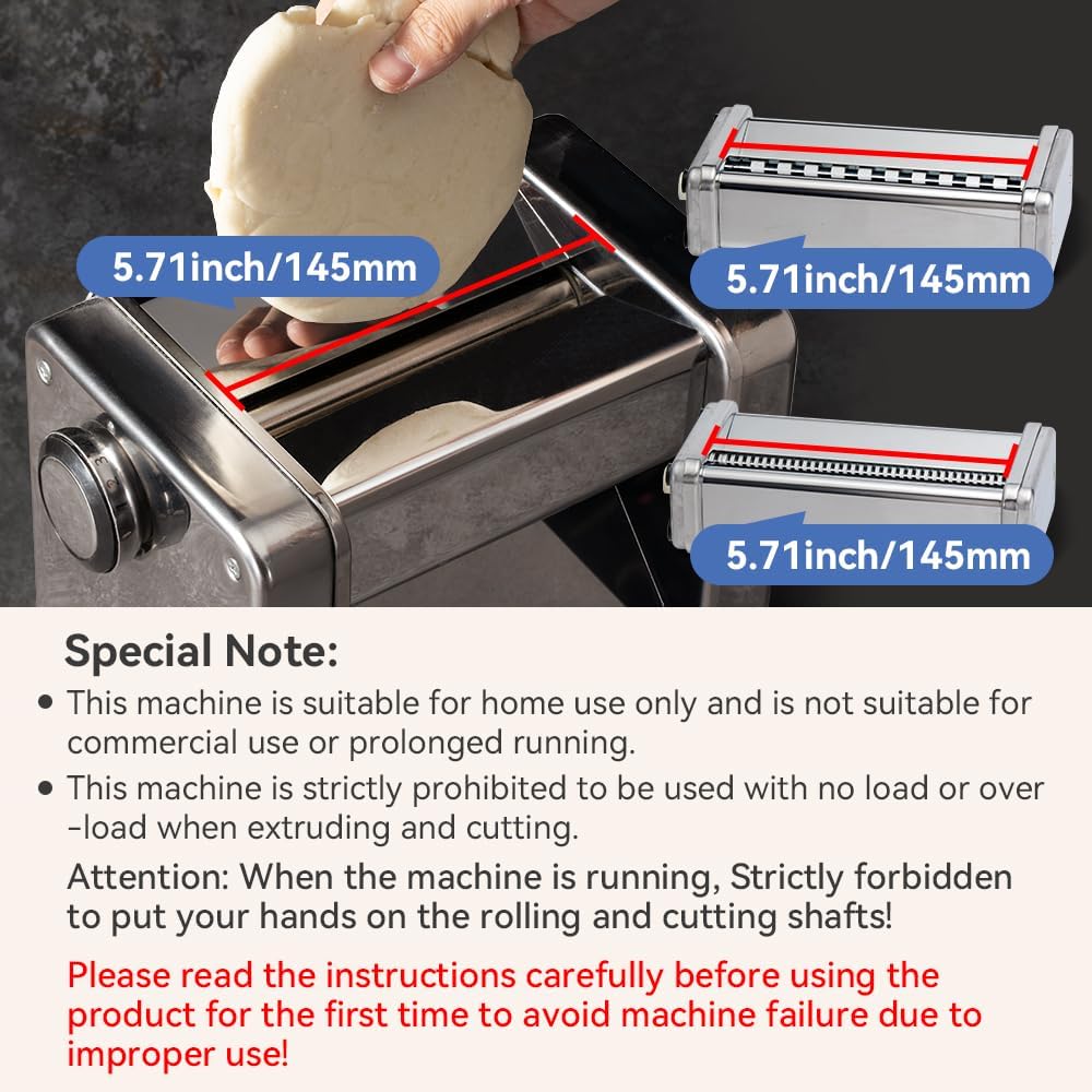 Electric Pasta Maker Stainless Steel Noodle Machine with Roller & Cutter Adjustable 7 Thickness & 2 Width for Spaghetti, Fettuccini, Lasagna, Pie Crust, Dumpling, Wonton