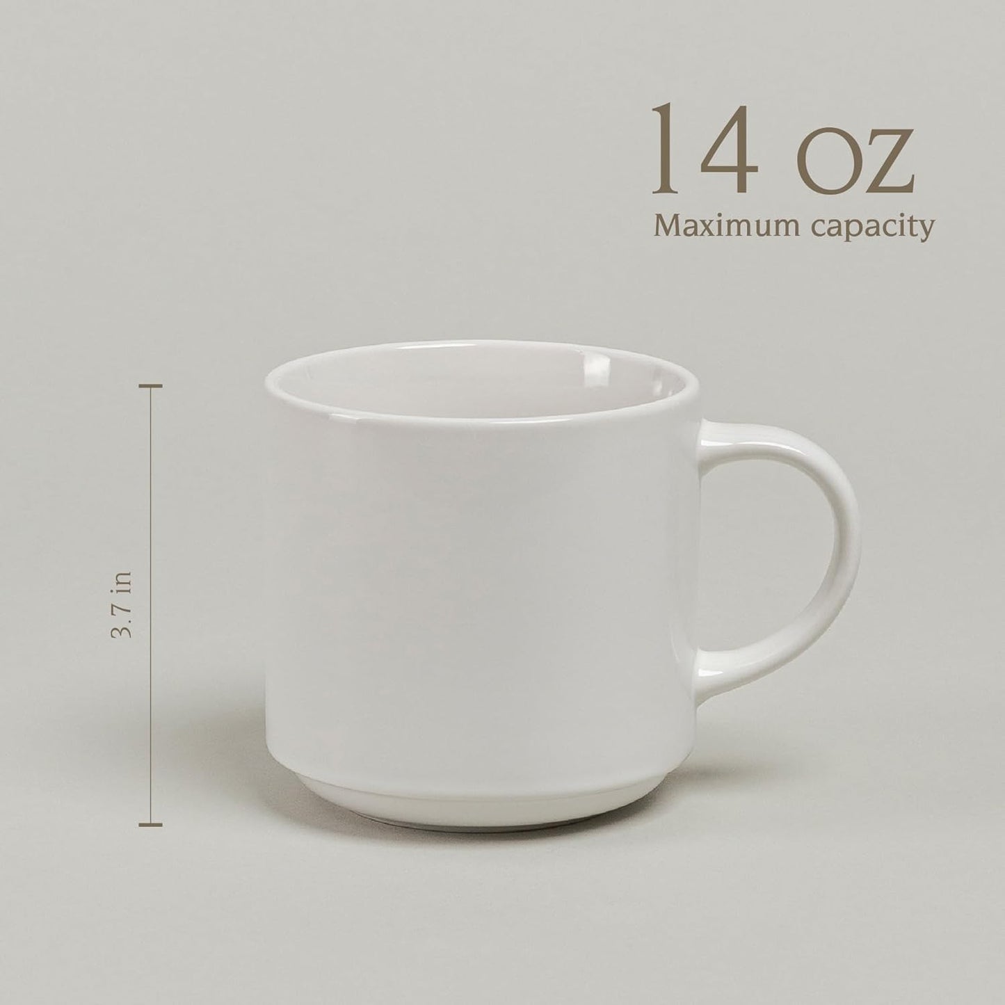 over&back Stackable Stoneware Coffee Mugs - 4-Piece Mug Set - Enjoy the Perfect Cup of Coffee, Tea, Latte, and More - Glossy White - 14oz