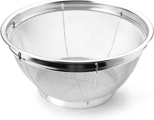 Fine Mesh Strainer for Kitchen, 4 Quart Stainless Steel Colander Bowl for Pasta, Rice, Fruit, Metal Net Baskets with Resting Base - Strain, Drain, Rinse