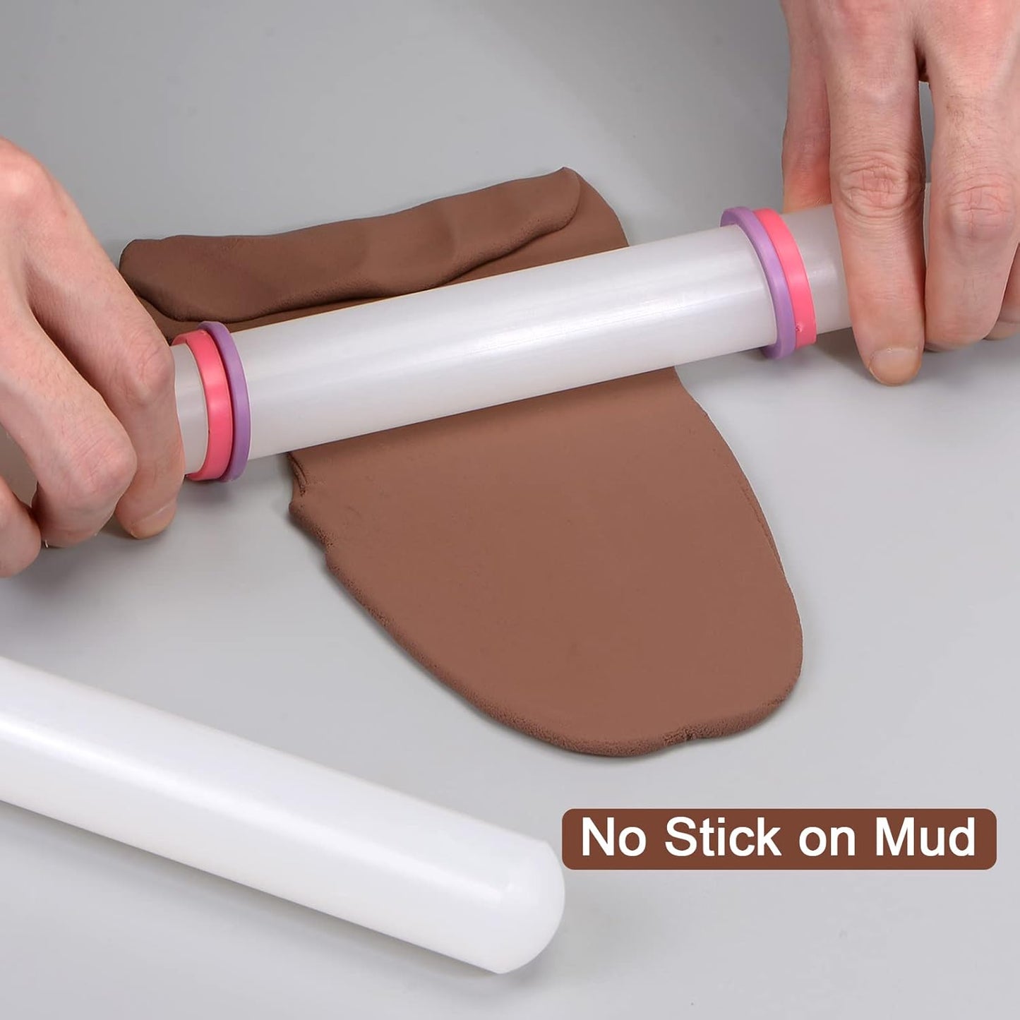 HARFINGTON Fondant Rolling Pin 18 Inch x 0.98 Inch Adjustable Guide Rings Non-Stick PP Plastic Fondant Roller Dough Roller Kitchen Decorating Tools for Cookie Pastry Pizza Clay