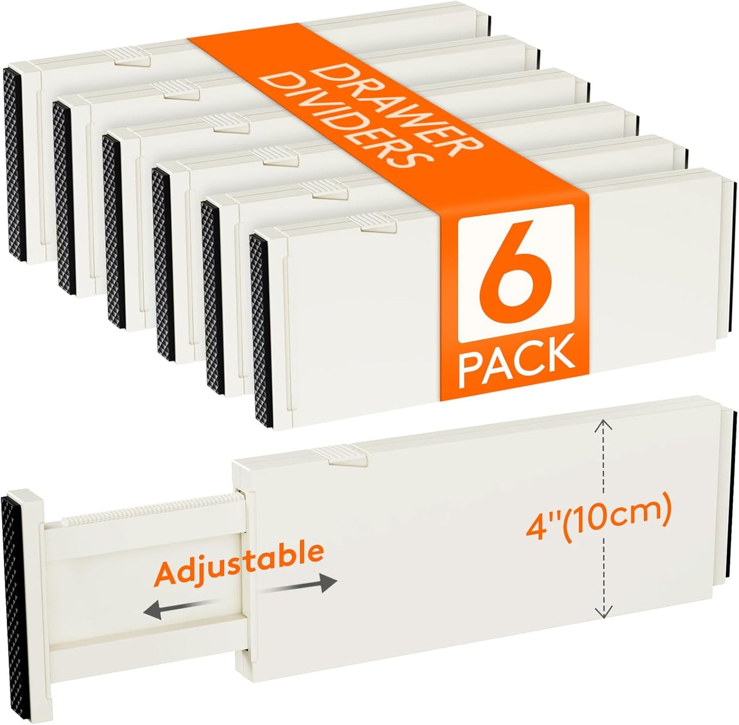 Lifewit 6 Pack Drawer Dividers 4" High, 11-17" Adjustable Drawer Organizers for Clothes, Expandable Dresser Separators in Bedroom/Bathroom/Kitchen/Fridge/Office Organization and Storage, Beige