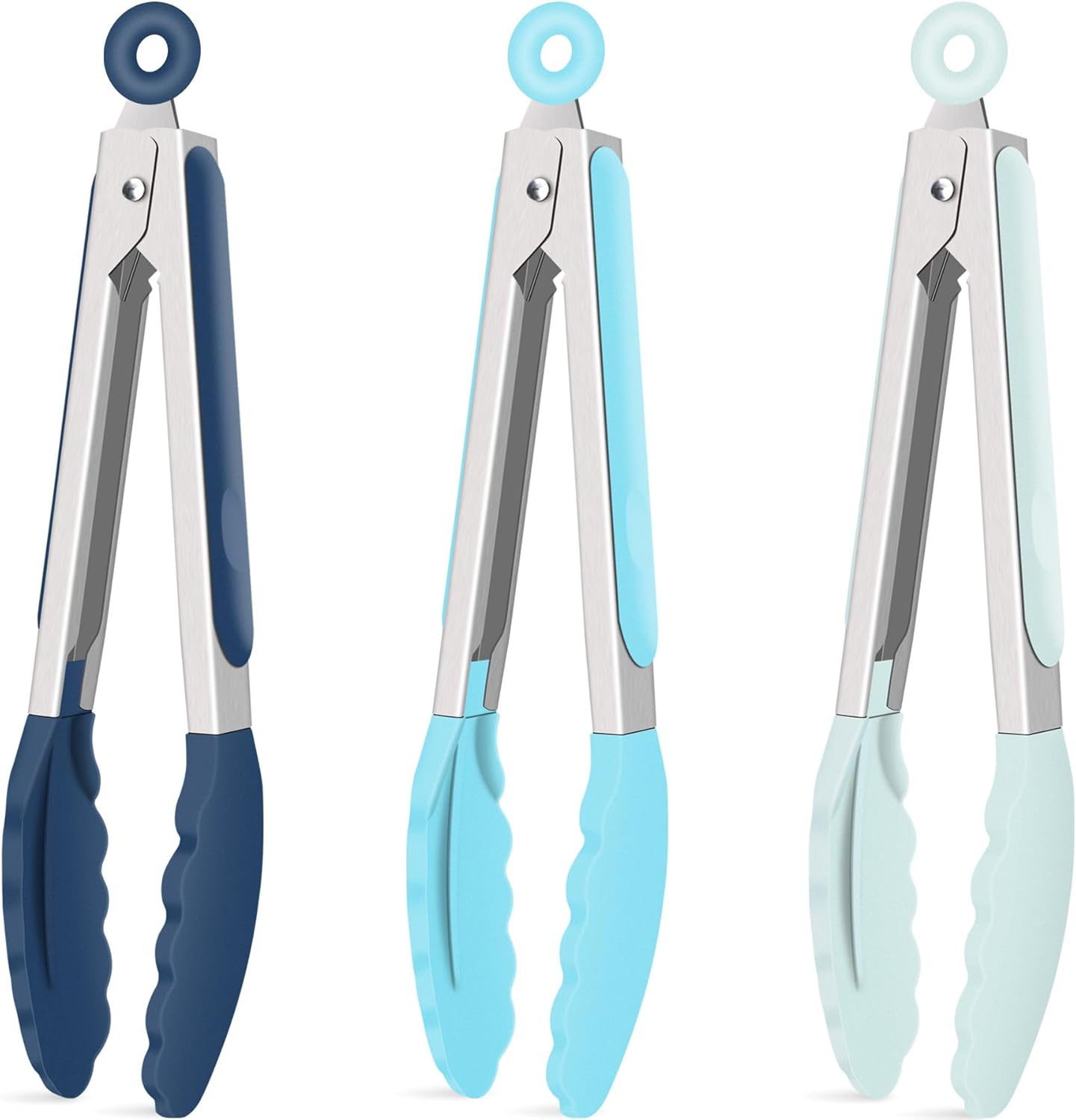 Hotec Silicone Kitchen Tongs for Cooking 9-Inch Serving Tongs with Silicone Tips, Set of 3 (Gradient Blue)