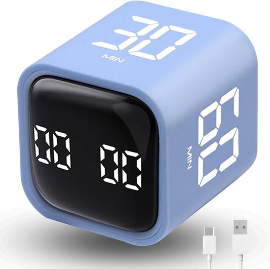 Productivity Timer Flip Gravity Sensor Cube Timer Countdown & Countup,Mute & Vibrate & Sound，5/10/30/60min & Custom Timing, Perfect for ADHD,Work,Learning,Kitchen Cooking