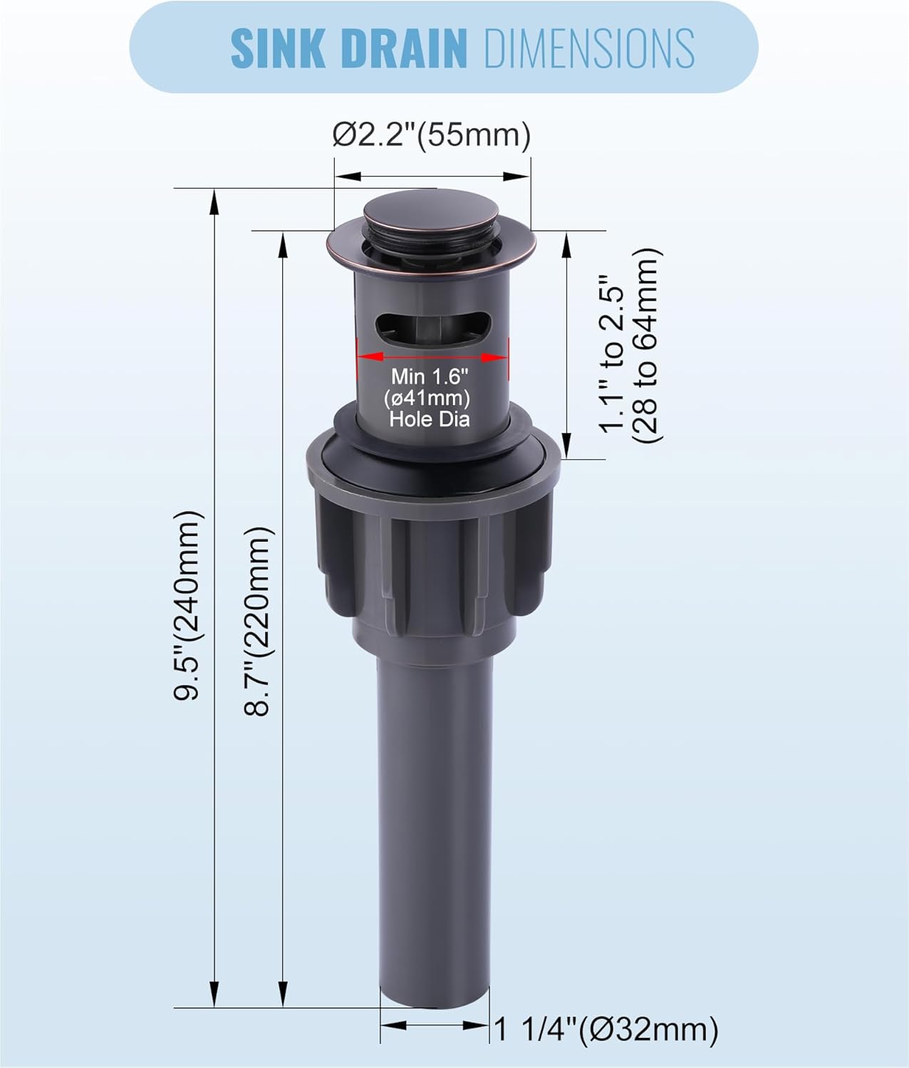 ALEASHA Bathroom Sink Drain with Overflow Vessel Sink Stopper,Pop Up Drain for Bathroom Sink Pop Up Drain Stopper for Hair Catcher,Oil Rubbed Bronze