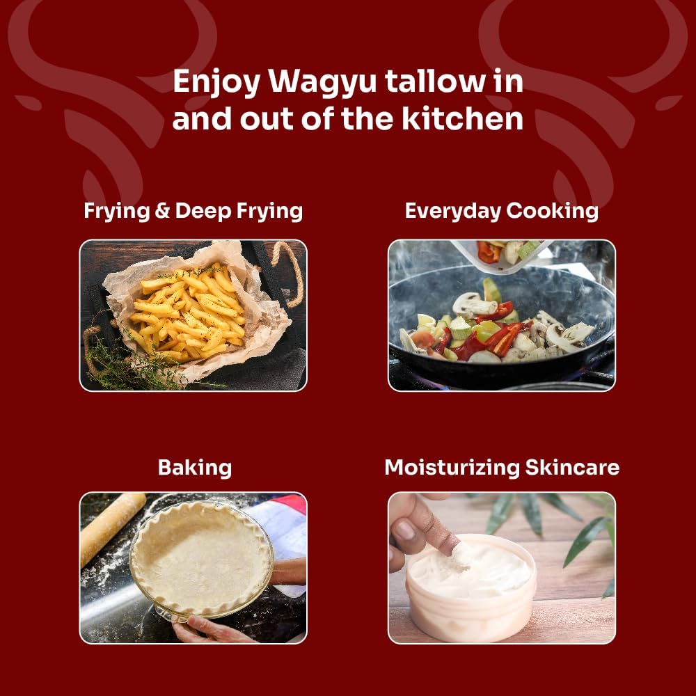 Wagyu Republic Beef Tallow ⎸11oz Glass Jar, Grass Fed Wagyu Beef Tallow, Great for Cooking Steak or as Tallow Balm ⎸ Keto, Gluten Free Protein Snacks for Adults, Perfect for Whole 30 or Carnivore Diet