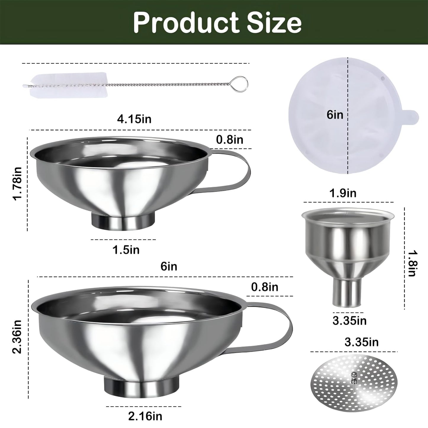 Yevior Canning Funnel for Filling Mason Jars - Wide Mouth Funnels for Kitchen Use Filling Bottles - Kitchen Gadgets Canning Supplies Kit - Stainless Steel - 5 Pack