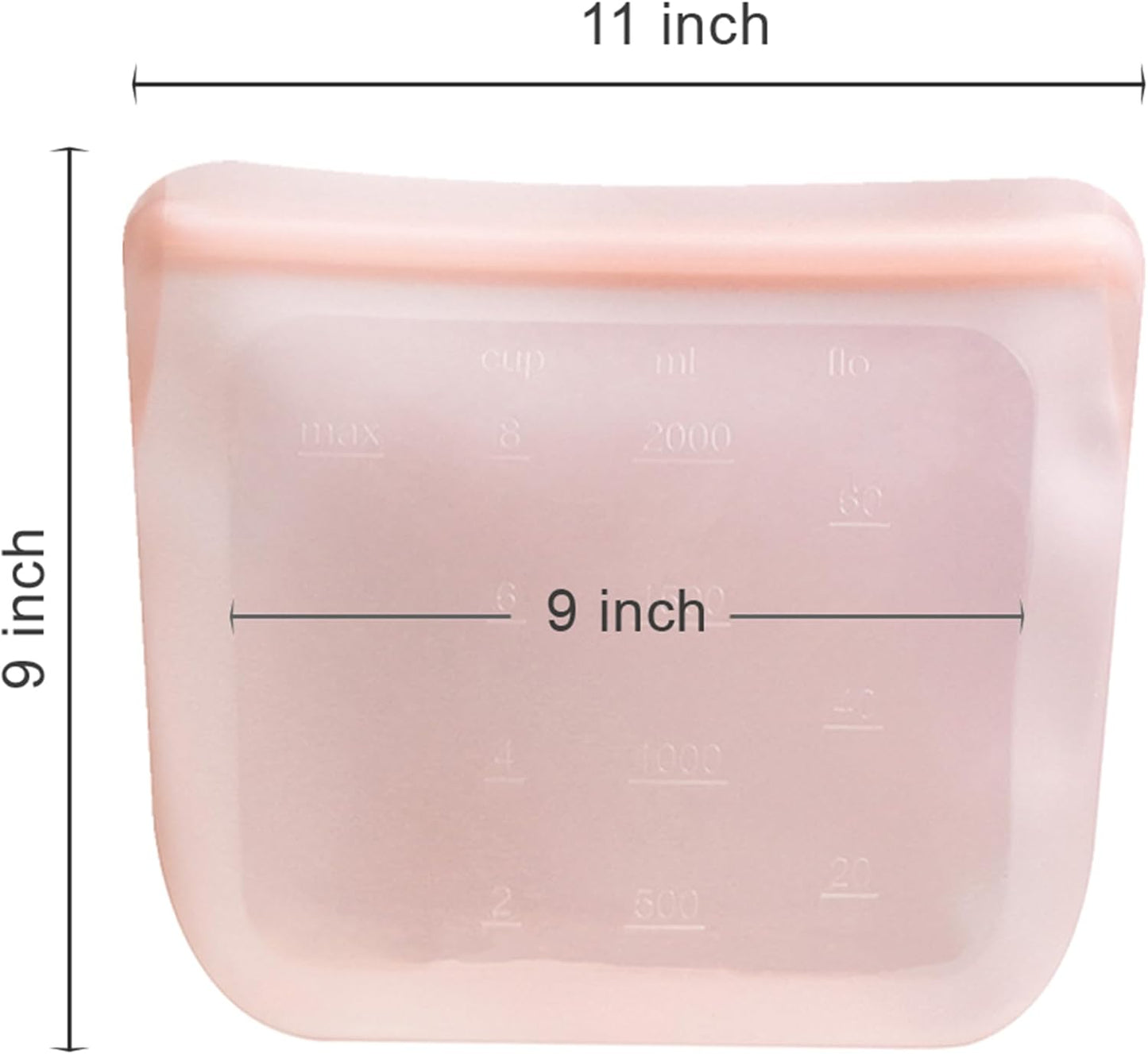 purifyou Set of 5 Reusable Silicone Storage Snack Bags 6oz / 16oz / 32oz / 64oz Self-Seal Food Storage Container for Fruits, Vegetables, Sandwiches, Dishwasher Safe & Leak-free (CloudPink, 64oz)