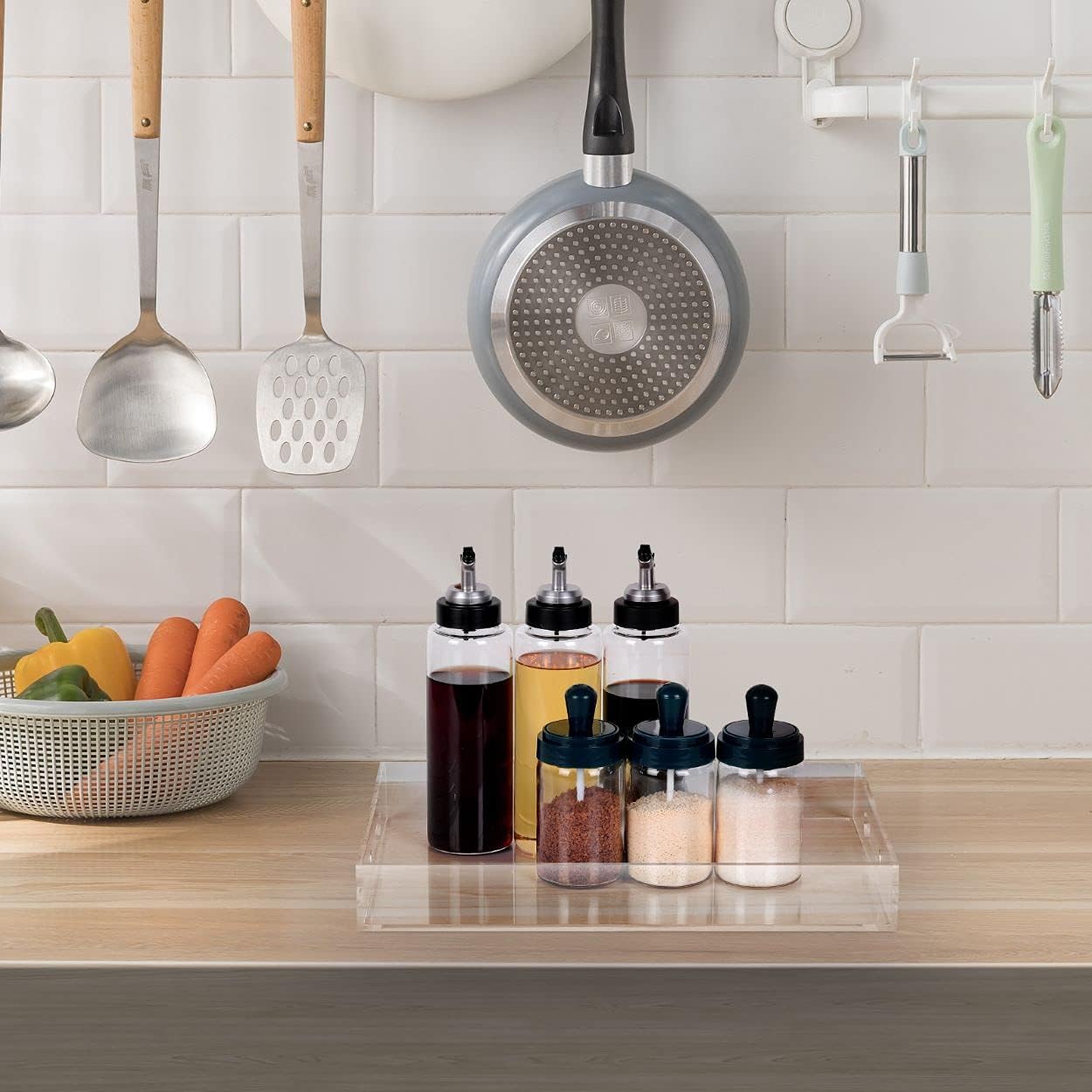 Modern Acrylic Ottoman Tray with Cutout Handles, Acrylic Serving, Organizer Decorative for Living Room, Bedroom,Bathroom and Kitchen Tabletop (Clear, 11x14 Inch)