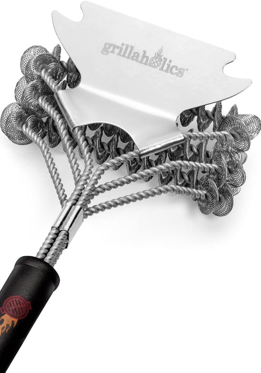 Grillaholics Grill Brush for Outdoor Grill - Safe Bristle Free BBQ Brush with Built-in Scraper – The Perfect Grilling Accessory for Cleaner Grilling