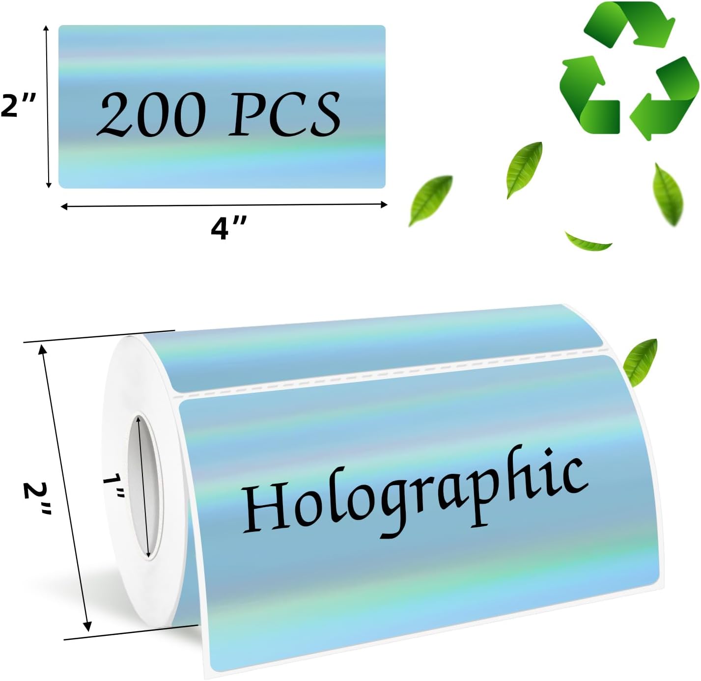 2x4 Inch Holographic Thermal Labels, Blue Direct Thermal Stickers Label, Self-Adhesive Glitter Thermals Printer Sticker Labels, Perforation Line Design- 200Pcs