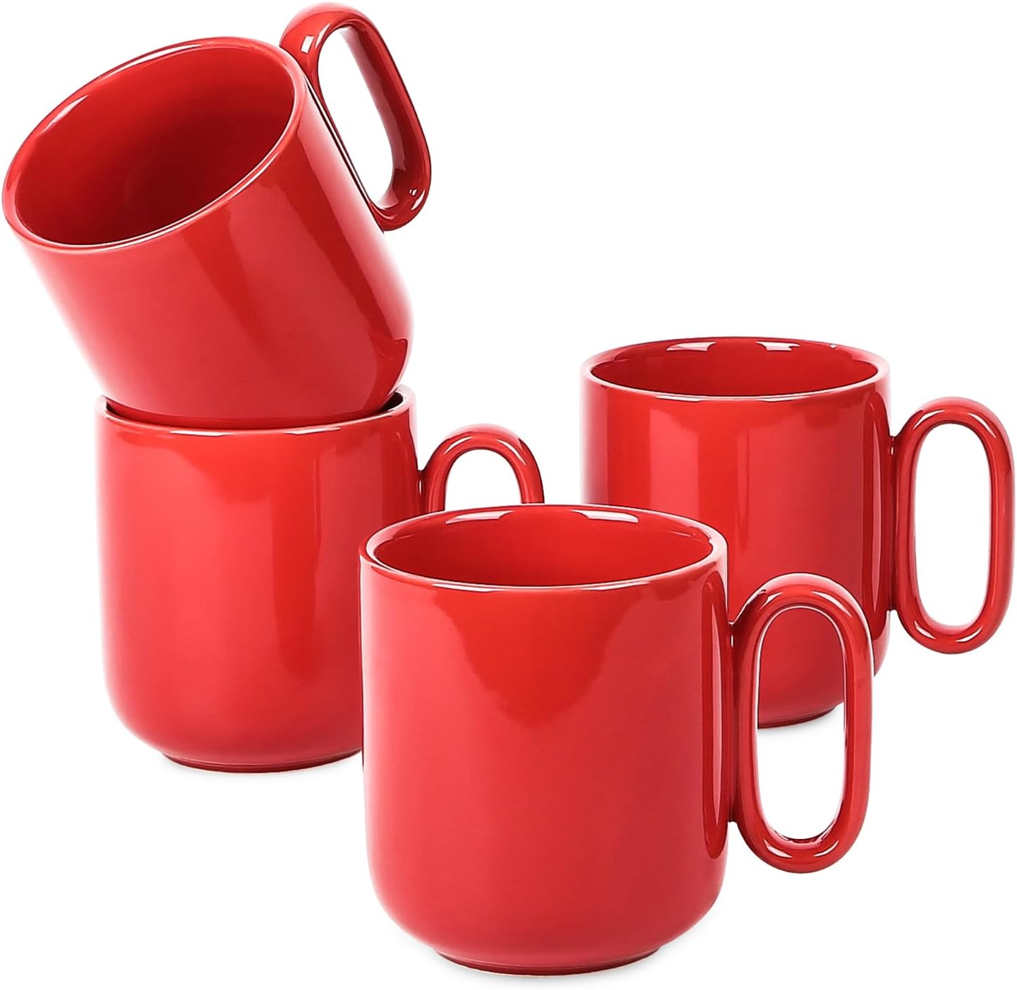 vicrays Ceramic Coffee Mug Set - 18 Ounce Large Stoneware Mug for Men Women - Unique Glazed Porcelain Mugs with Handle for Coffee Latte Tea Milk Cocoa - Set of 4 (Red)