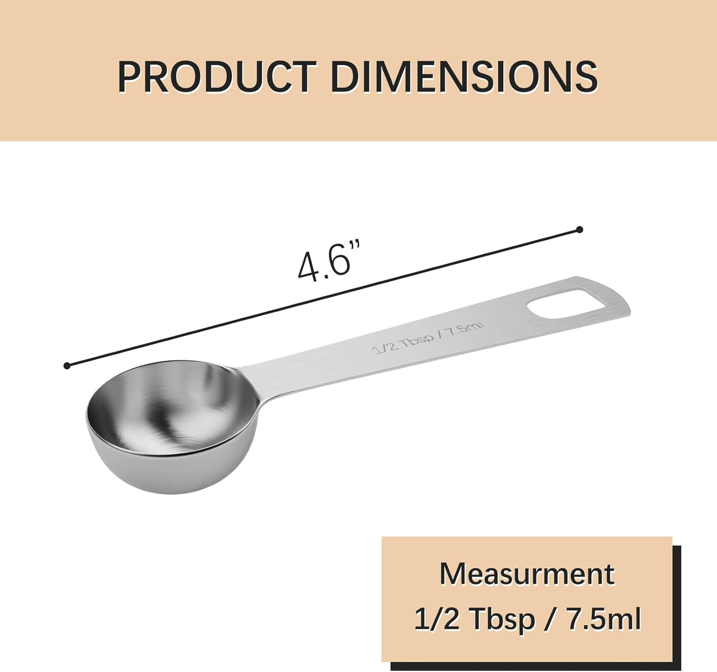 1PCS 1/2tbsp (1.5tsp, 7.5ml, 1/4oz) Single Measuring Spoon, Stainless Steel Individual Teaspoons Only