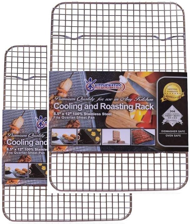 KITCHENATICS Heavy Duty Small Oven Cooling Racks for Cooking, Baking, Roasting and Grilling, Oven Safe Stainless Steel Wire Racks, Cookie Cooling Racks fit Quarter Sheet Pan, 8.5" x 12" IN, Set of 2