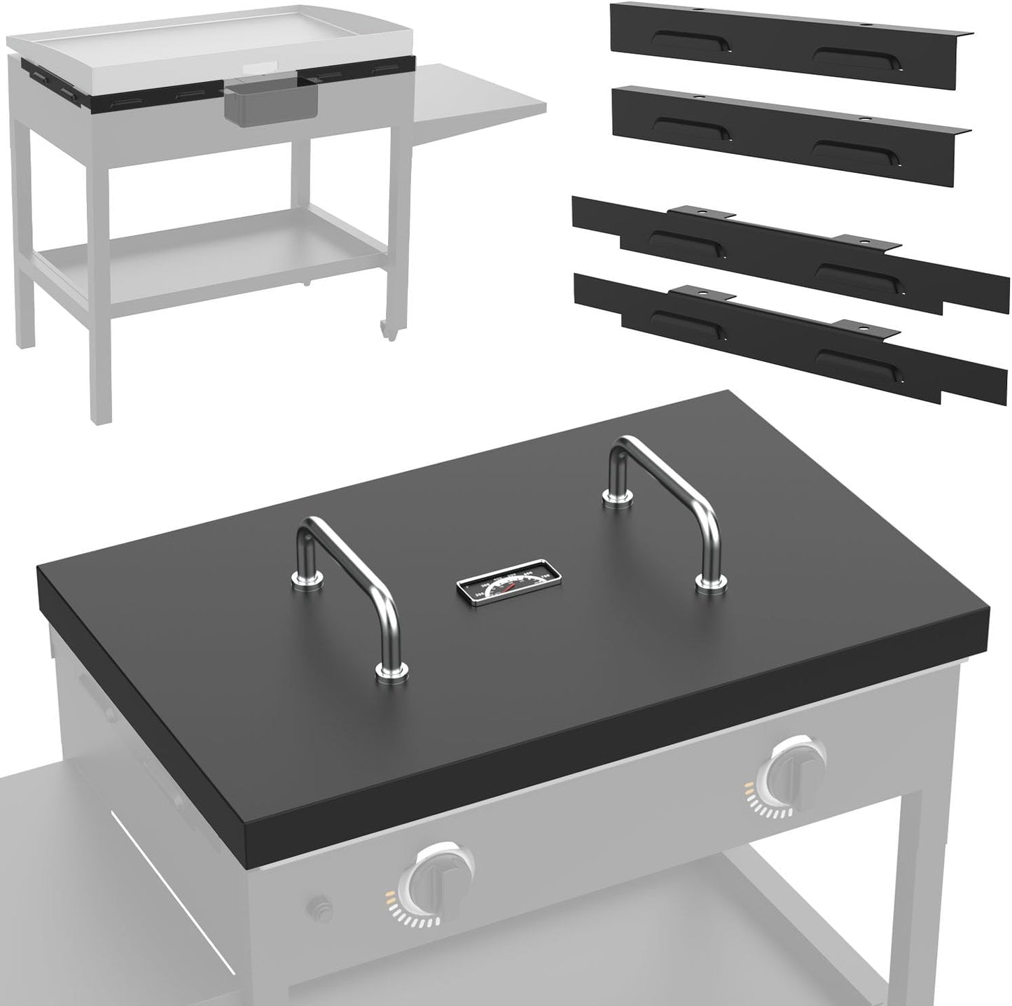 5003 Hard Top Lid Cover with Temperature Gauge and Wind Guards for Blackstone 28" Griddle, Flat Top Cover and Wind Screen Replacement Parts for Blackstone 28 inch Griddle Accessories