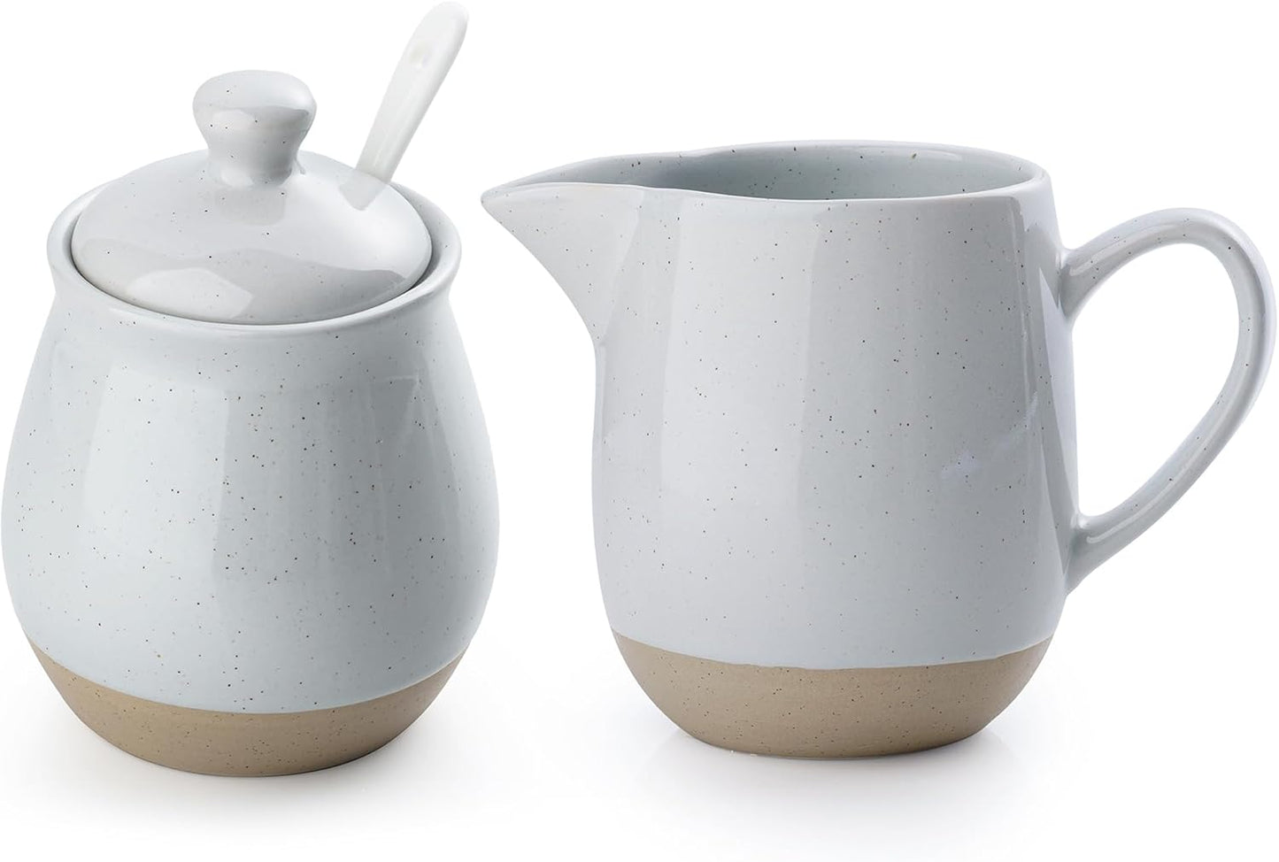 famiware Milkyway Ceramic Sugar and Creamer Set, 10oz Sugar Bowl & 13oz Creamer Set – Stoneware Milk Pitcher & Sugar Dispenser for Coffee Bar, Kitchen, or Countertop, Coffee Serving Set, Light Gray