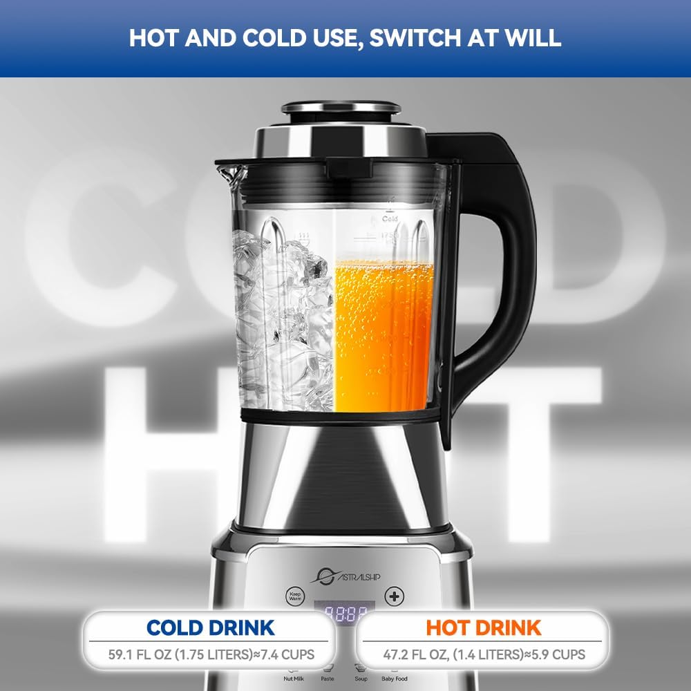 Glass Blenders for Kitchen 59oz, Stainless Steels Professional Blenders 1200W adjustable P1-P9 High Speed, 14 Functions Countertop Blender Smoothie & Food Processor Combo with Heating, Auto Clean