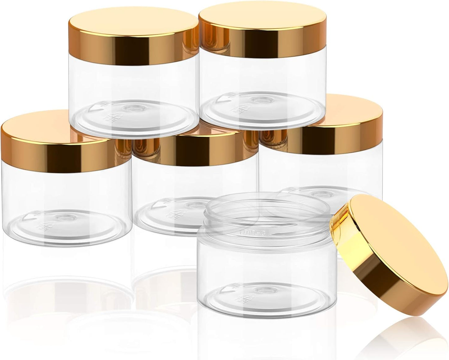 SATINIOR 6 Pack 8 oz Plastic Jars Containers with Lids Wide-mouth Refillable Leakproof Reusable Round Empty Jars for Travel Cosmetic Dry Food Spice Cookie Candy Home Kitchen Organizing(Gold)