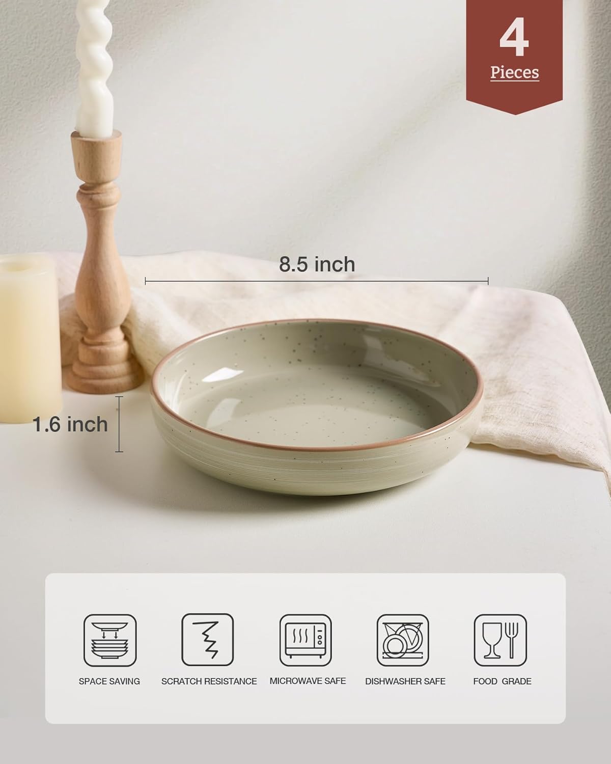 famiware Milkyway 33 oz Bowl Set, Pasta Bowls Set of 4, Salad Bowls, Double Reactive Glaze, Sturdy & Stackable, Ideal for Housewarming, Festivals, Matcha Green with Speckles