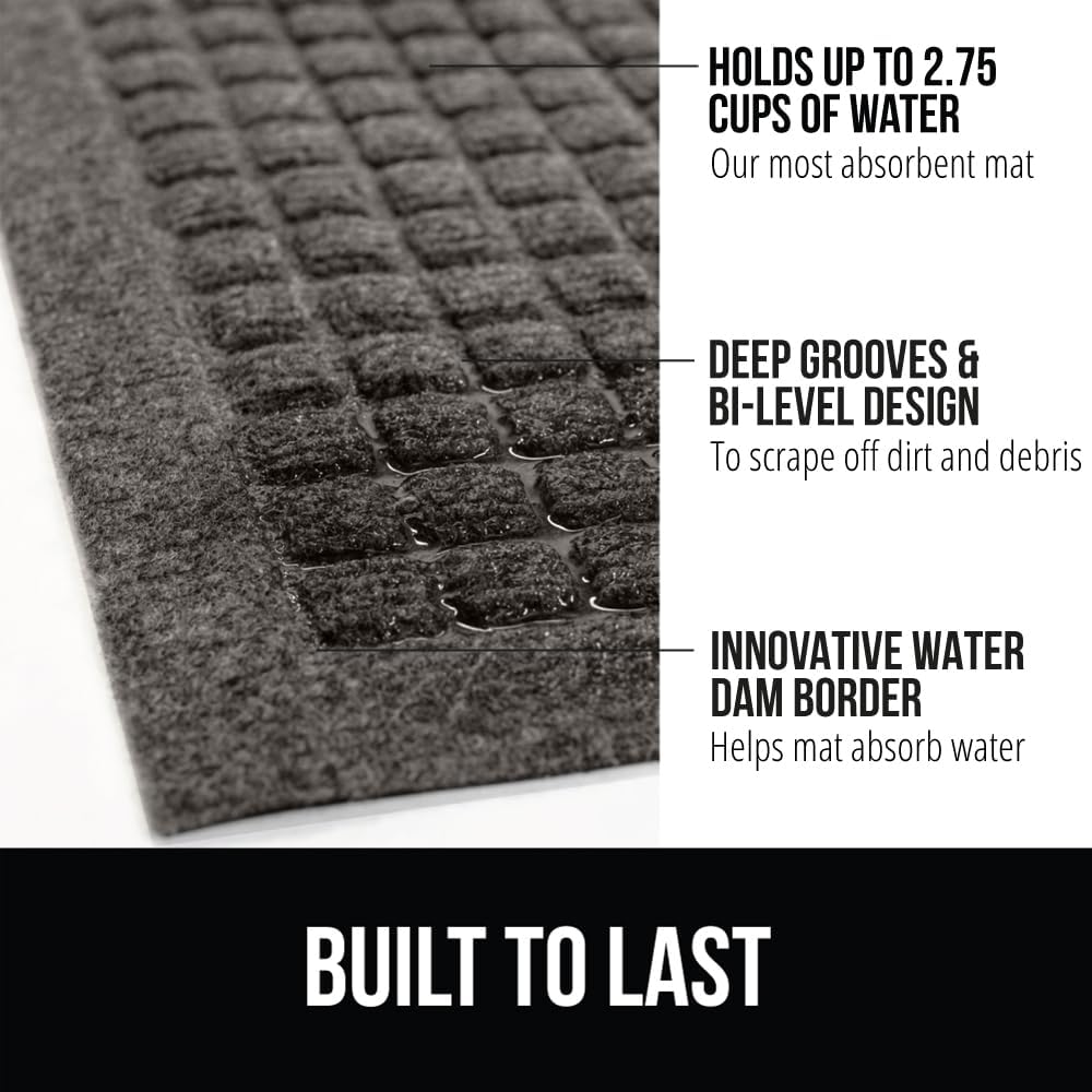 GORILLA GRIP Front Door Mat, 72x24, Indoor Outdoor Ultra Absorbent HydroAbsorb Doormat, Absorbs Up to 2.75 Cups of Water, Stain and Fade Resistant, Rubber Backing Doormats, Captures Dirt, Charcoal