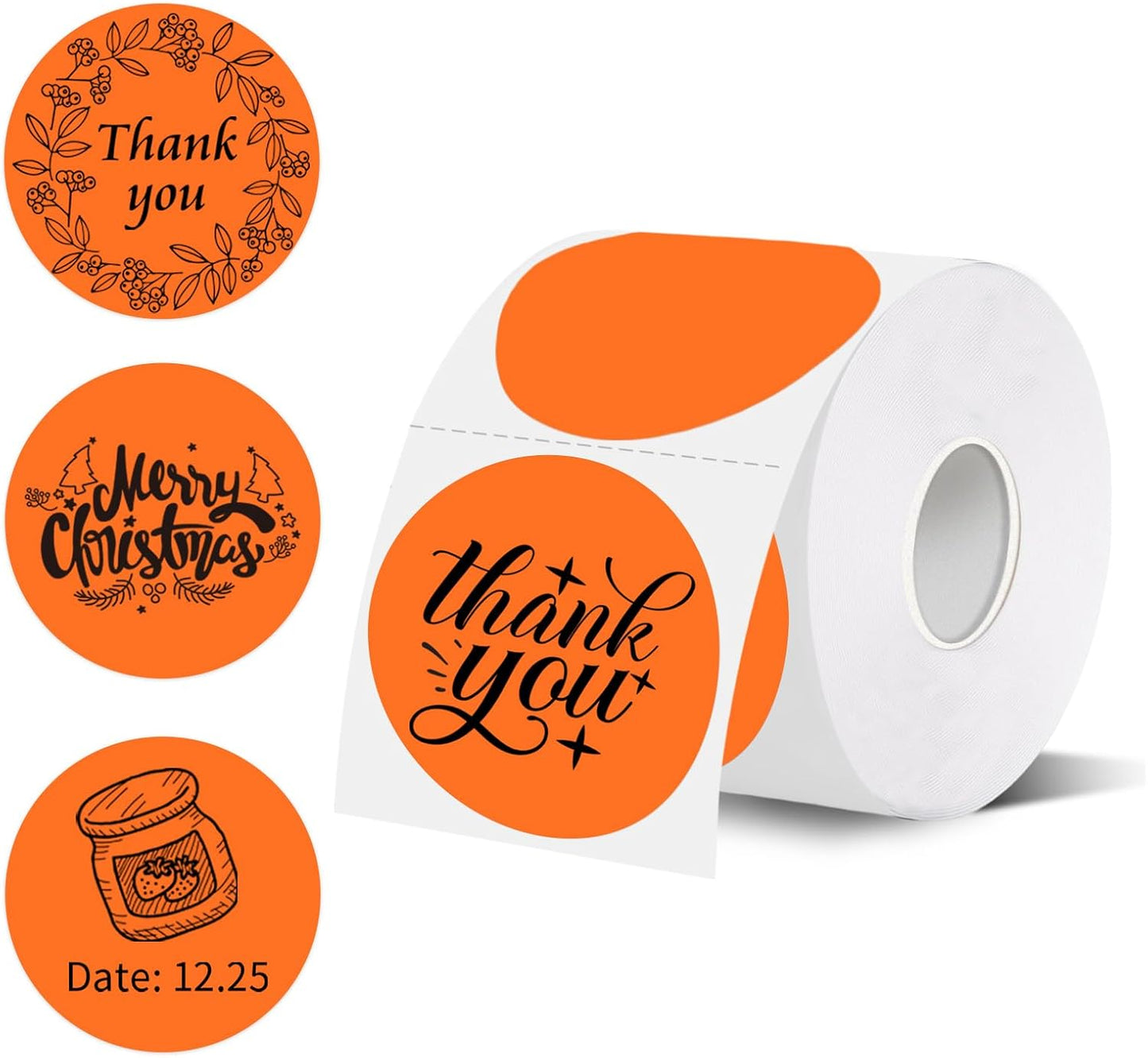 Thermal Labels,2 Inch Orange Round Thermal Printer Stickers,Self-Adhesive Round Direct Thermal Labels,Thermal Stickers for DIY Logo Design,Name Tag (500/Roll