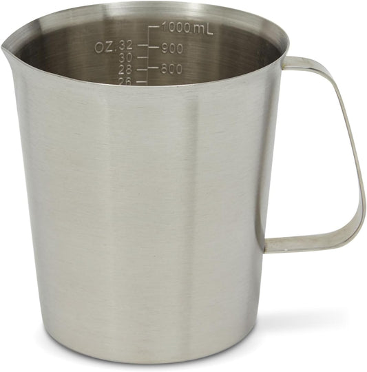 Juvale 4-Stainless Steel Metal Measuring Cups - 32 Oz/1000 mL, With Handle - Stainless Steel Graduated Pitcher with Ounce & Milliliter Markings