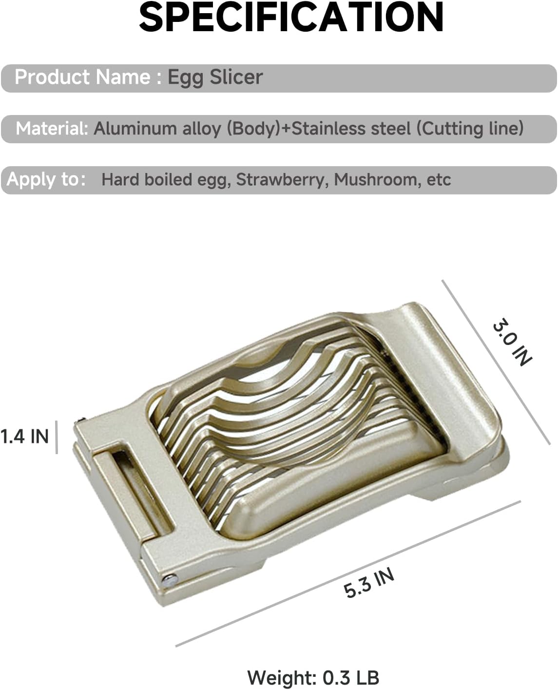 Egg Slicer for Hard Boiled Eggs, Heavy Duty Metal Stainless Steel Aluminum Alloy Egg Cutter for Egg Strawberry Mushroom Hot Dog Soft Fruit Kitchen Tool (Gold)
