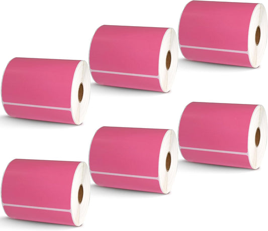BETCKEY - 4" x 5" Large Shipping & Multipurpose Labels Compatible with Zebra & Rollo Label Printer,Premium Adhesive & Perforated[Pink, 6 Rolls, 2100 Labels]