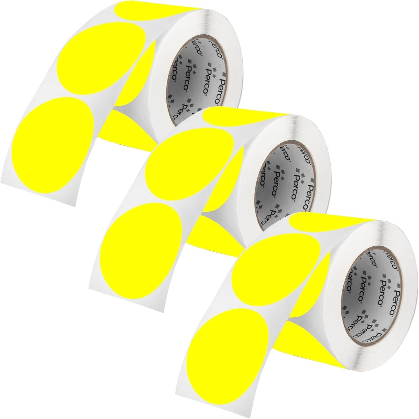Perco Fluorescent Yellow 3-Inch Round Circle Dot Sticker Labels - Multi-Roll Pack (3 Rolls, 500 Labels Each) - Permanent Adhesive, Vibrant Colors, Strong Hold - Perforated for Easy Use - Made in USA