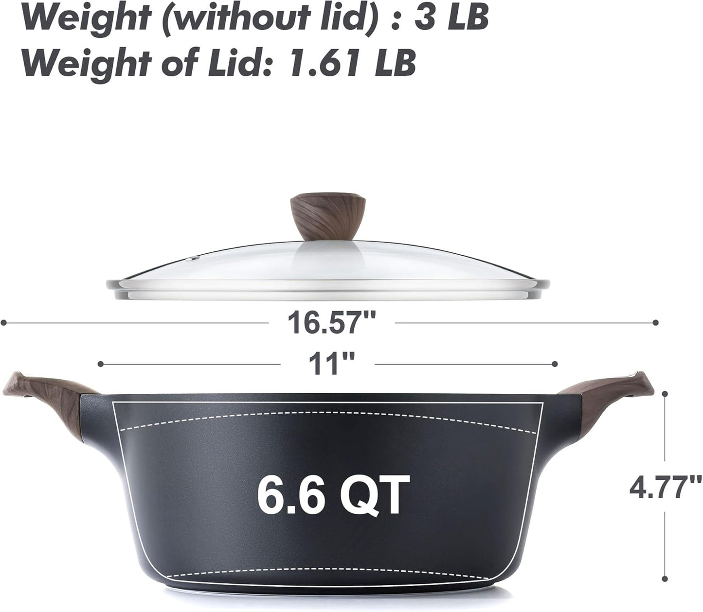 SENSARTE Nonstick Stock Pot with Lid, 2.6/4.5/6.6/8.5 QT Soup Pot Casserole Pot, Healthy Pasta Pot, Large Deep Cooking Pot, Big Sauce Pot Stew Pot, Induction Compatible, PFOA PFOS APEO Free, Black