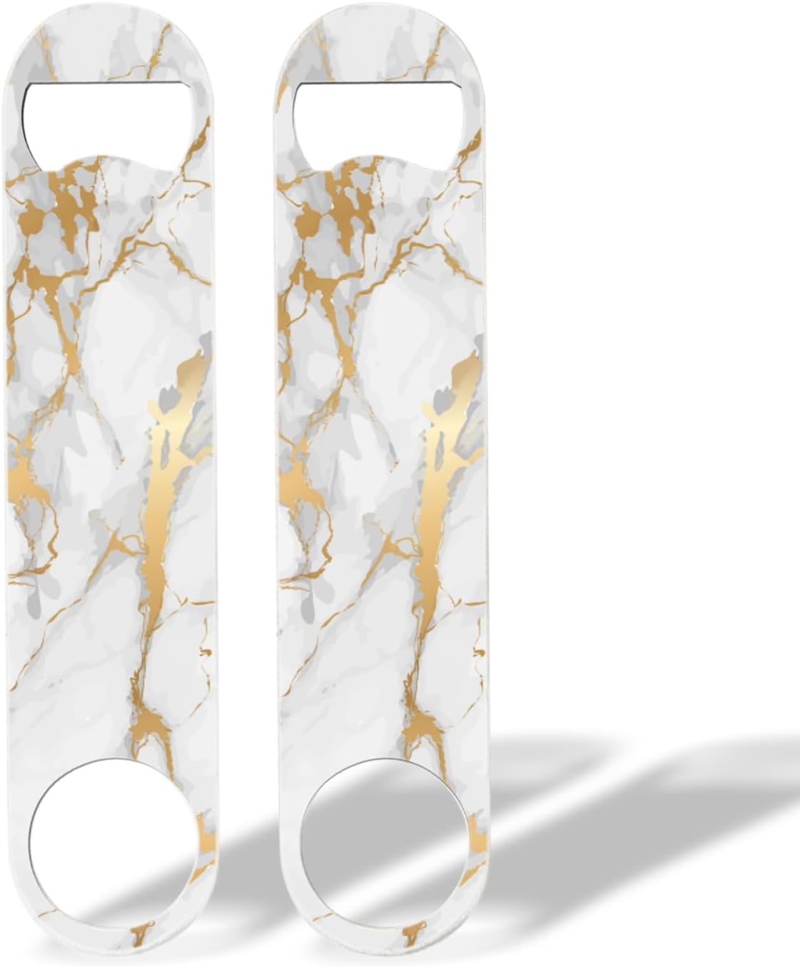 2 PACK Beer Bottle Opener, Stainless Steel Flat Bottle Openers,7 inch Metal Decor,White And Golden Marble