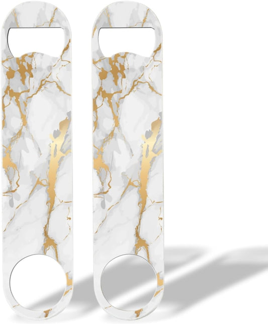 2 PACK Beer Bottle Opener, Stainless Steel Flat Bottle Openers,7 inch Metal Decor,White And Golden Marble
