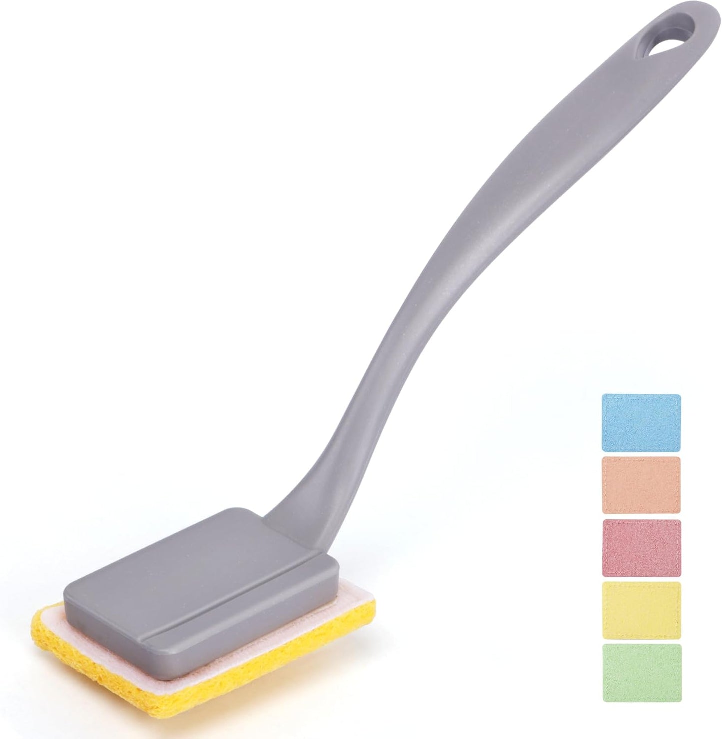 Dish Brush with Handle,Non-Scratch Household Cleaning Brushes Dishwand with 5 Sponge Refills for Pans, Pots, Sink & Tubs,Grey